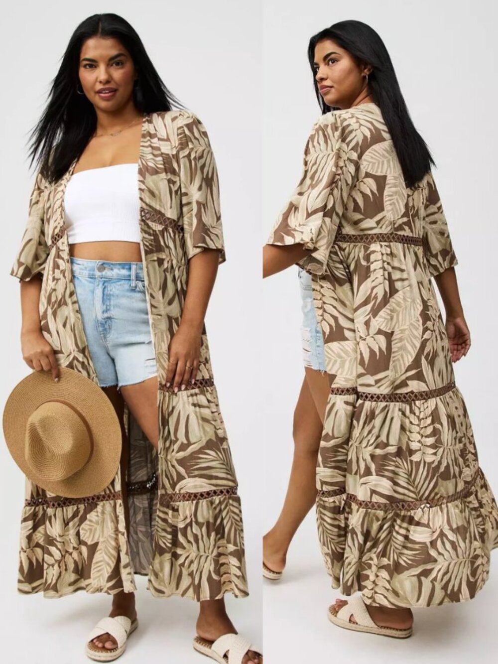 NWT Torrid 2 Tropical Brown Washable Gauze Maxi Kimono 2X 18 20